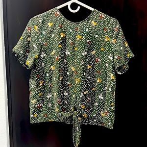 Madwell 100% Silk, Tie Front, Button Back Top